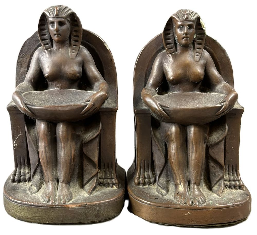 Lot 369: Egyptian Revival Antique Pair Brass Bronze Figrual Pharoah Bookends