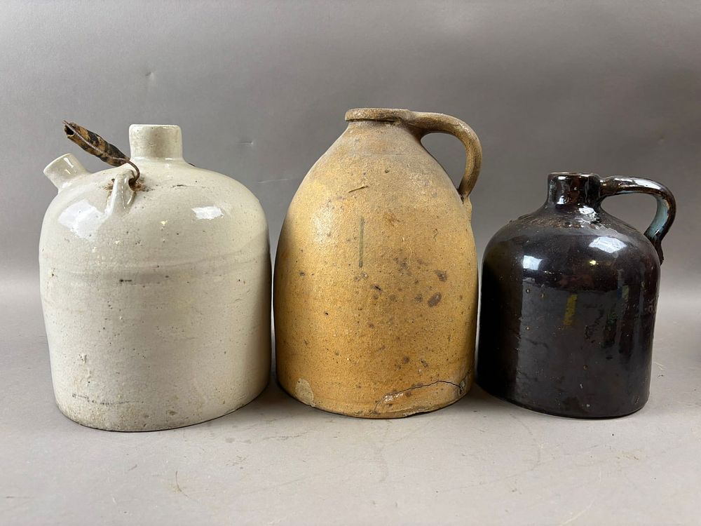 Lot 370: Antique Lot 3 Early Whiskey 1 Gallon Jugs Embossed Lid