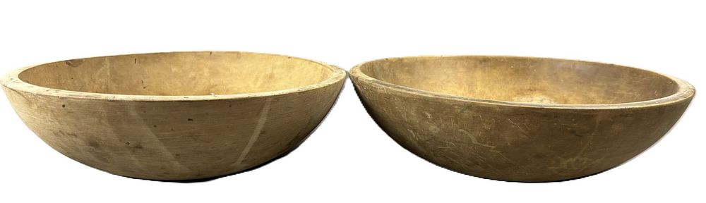 Lot 377: Pair Vintage Munising Original Wooden Primitive Bowls