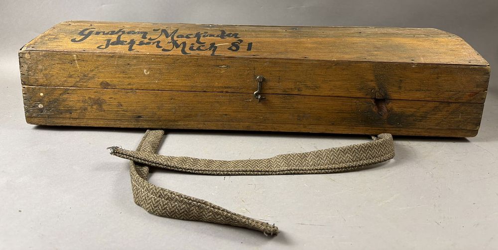 Lot 388: Antique 19th Century Hobo Instrument Display Case w/ Peg Leg For Stool