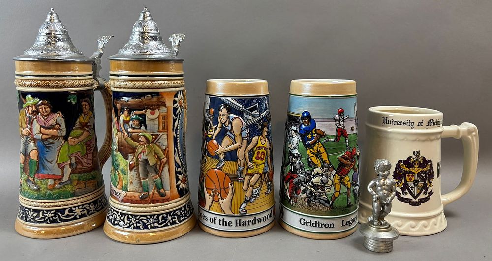 Lot 404: Antique Lot 6 Original German & Budweiser Beer Steins