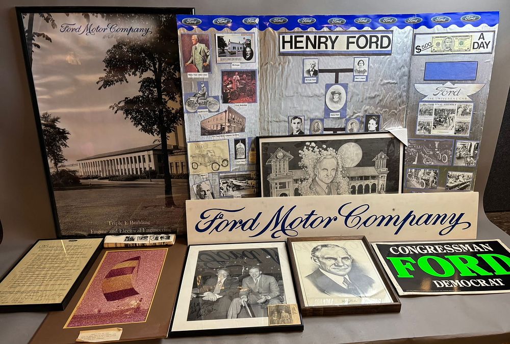 Lot 410: Ford Motor Co Framed Lot Edsel & Clay Signed Photograph Henry Ford Print & More
