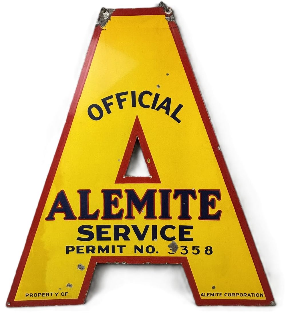 Lot 101B: Alemite Service Permit No 3358 DSP Porcelain Advertising Sign