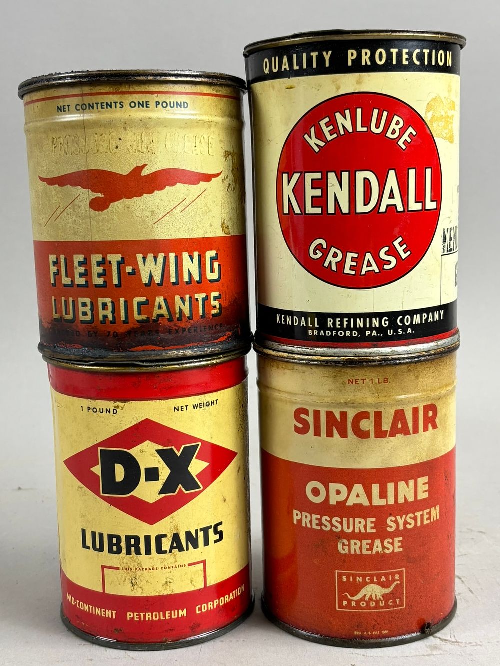 Lot 110B: Lot 4 Kendall Sinclair DX Fleetwing 1 LB Metal Grease Cans