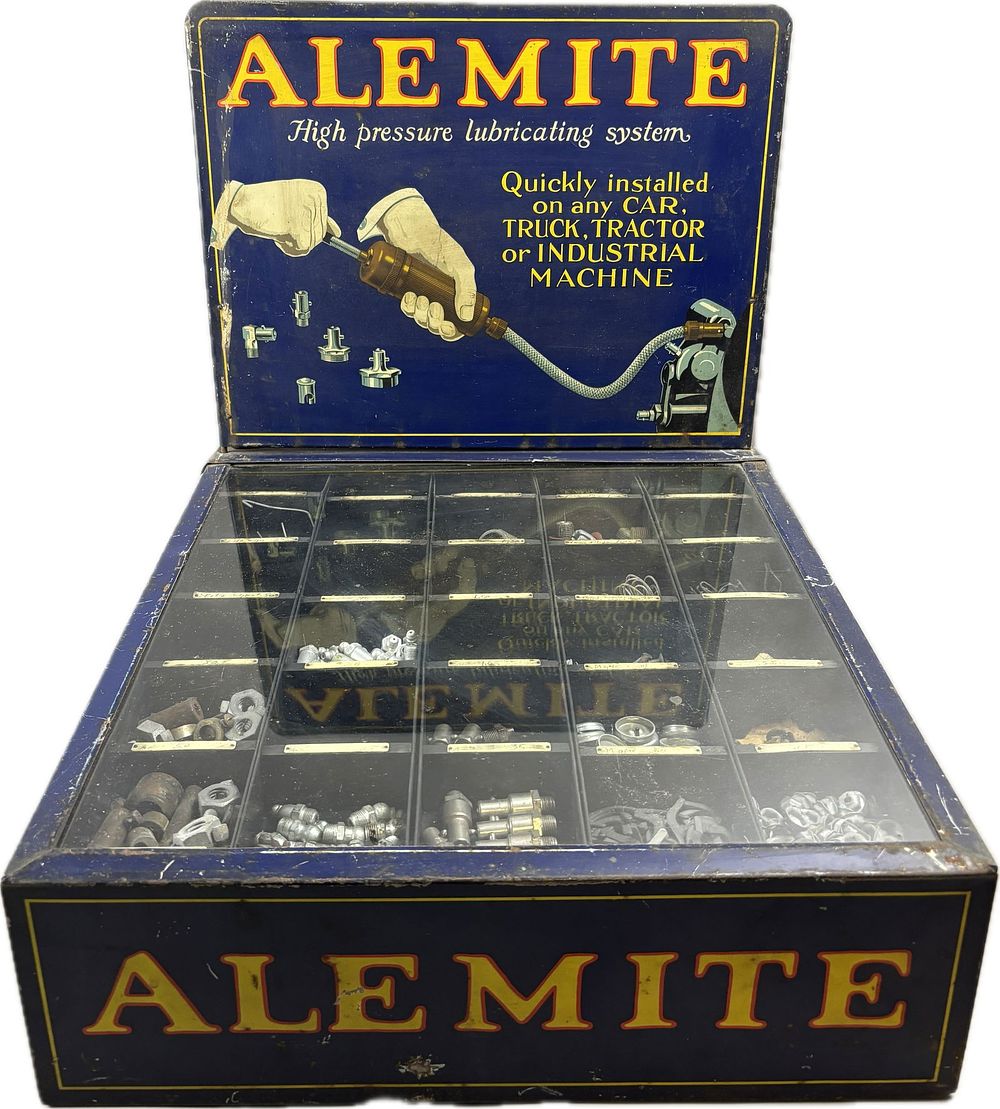 Lot 318C: Alemite High Pressure Lubricating System Metal Advertising Store Display Cabinet