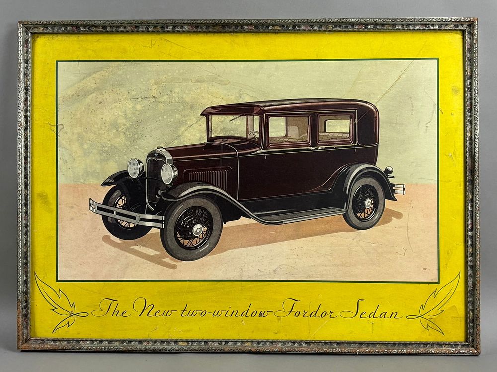 Lot 318D: The New Two Window Fordor Sedan 1920s Ford Advertising Sign