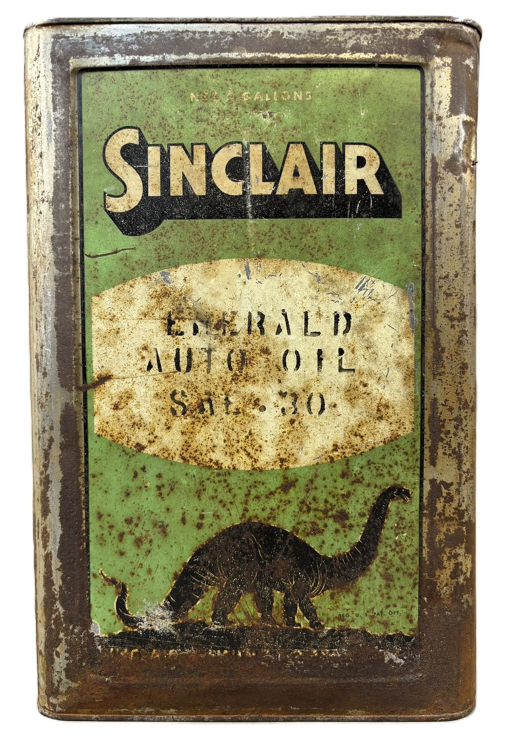 Lot 156: Sinclair Emerald Auto Oil Square 1920s Metal Motor Oil Can