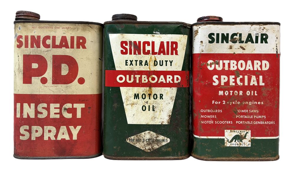 Lot 162: Lot 3 Sinclair PD Insect Spray & Outboard Special Quart Oil Cans