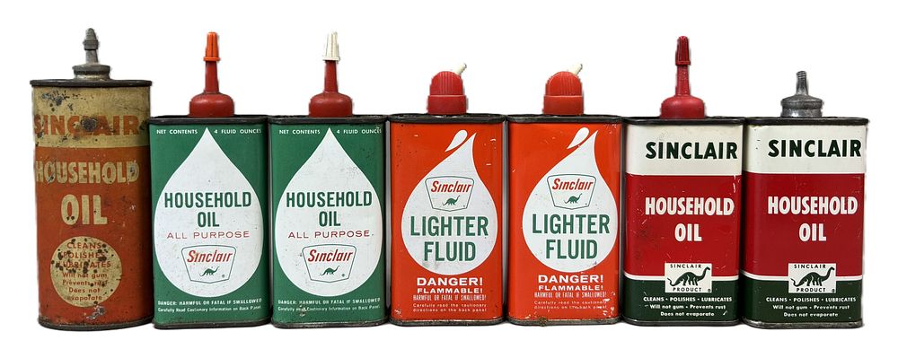 Lot 164: Lot 7 Sinclair Lead Top Oilers & Lighter Fluid 4oz Cans