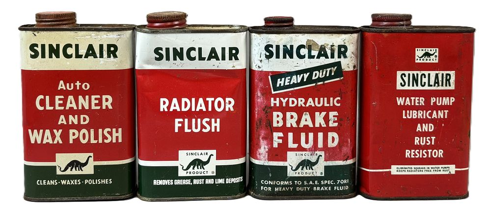 Lot 167: Lot 4 Sinclair 1 Pint Auto Cleaner Radiator Flush Brake Fluid Water Pump Cans