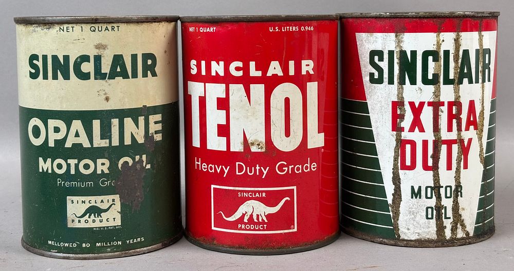 Lot 168: Lot 3 Sinclair Opaline Tenol Extra Duty Motor Oil Metal Quart Cans