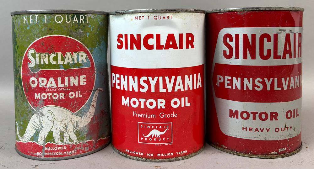 Lot 170: Lot 3 Sinclair Opaline Pennsylvania Heavy Duty Motor Oil Metal Quart Cans
