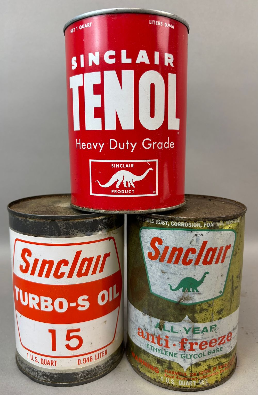 Lot 173: Lot 3 Sinclair Tenol Turbo-S Oil Anti Freeze Quart Cans