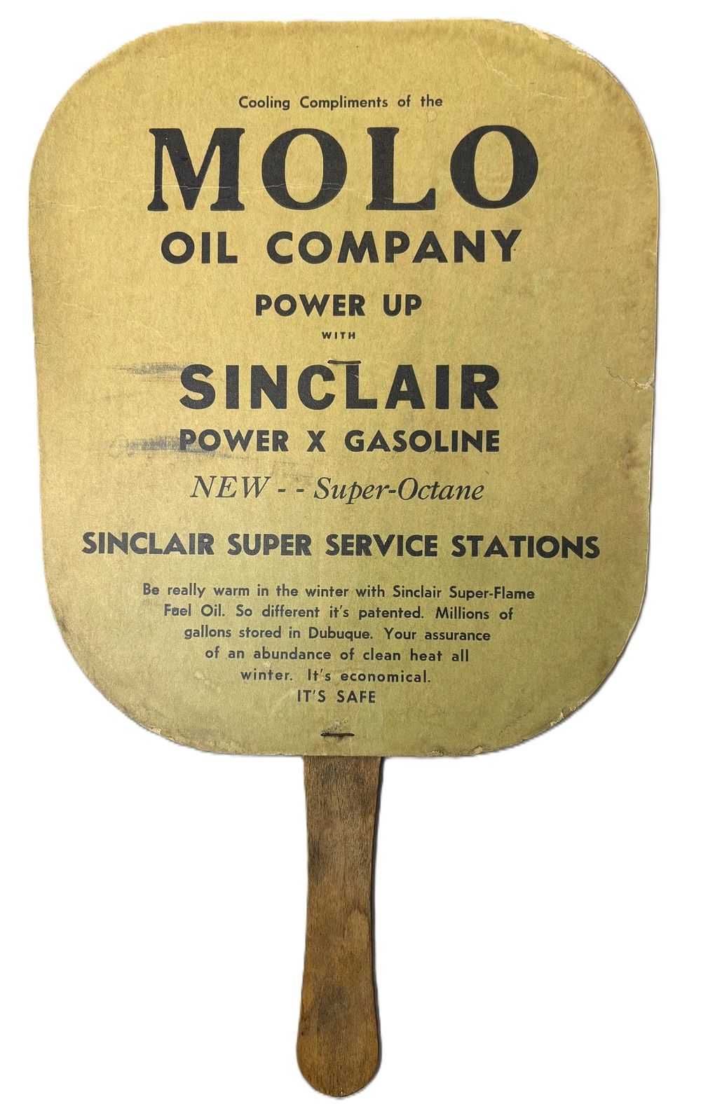 Lot 181: MOLO Oil Company Power Up Sinclair Power X Gasoline Advertising Fan