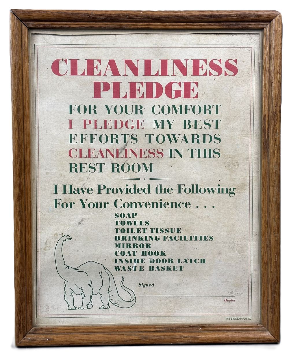 Lot 182: Cleanliness Pledge Cardboard Advertising Bathroom Sign