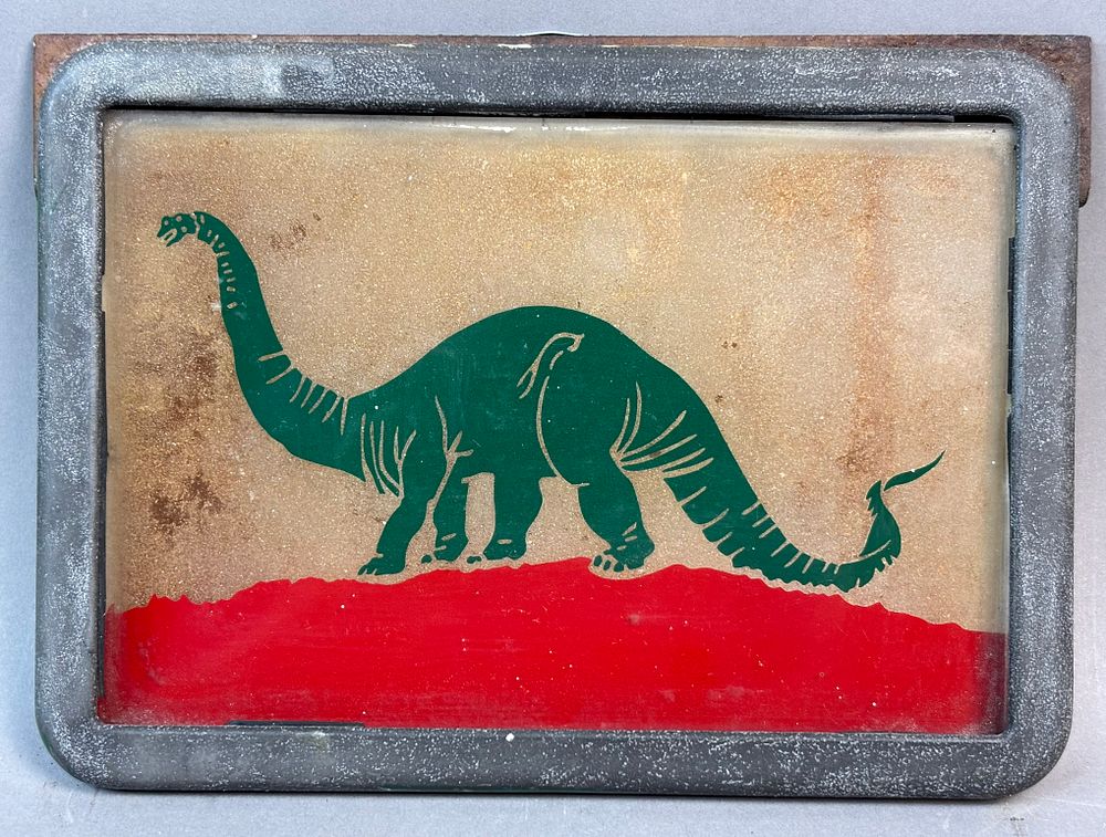 Lot 184: Rare Dino Gasoline Glass Advertising Gas Pump Ad Panel Sign