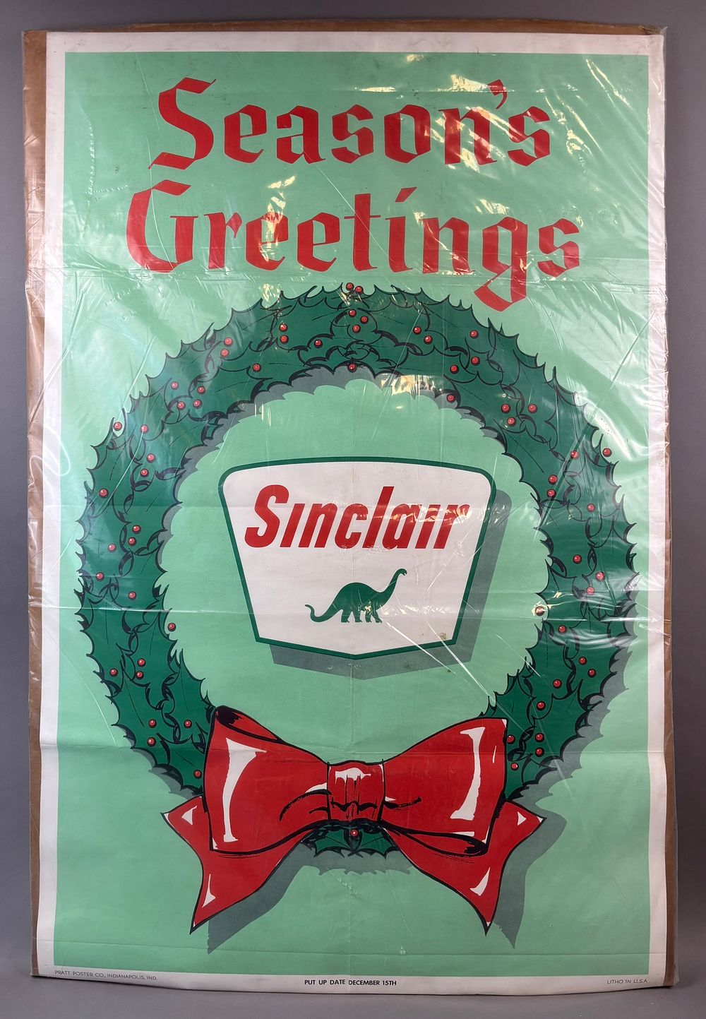 Lot 186: Sinclair Season's Greetings Paper Advertising Poster Sign