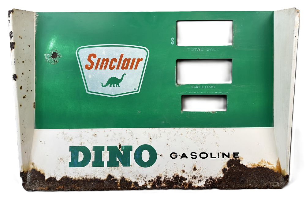 Lot 190: Sinclair Dino Gasoline Painted Metal Gas Pump Face Plate