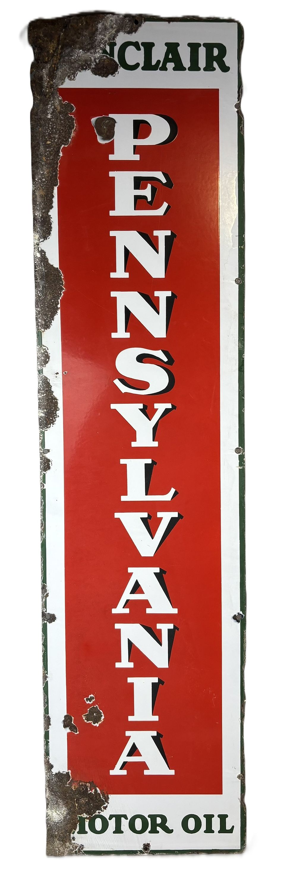 Lot 198: Sinclair Pennsylvania Motor Oil SSP Porcelain 5' Advertising Sign