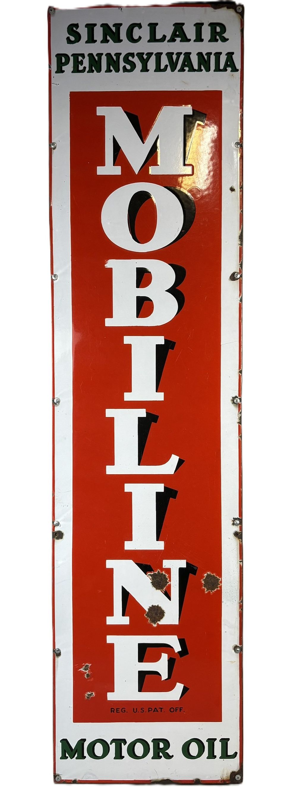 Lot 199: Sinclair Mobiline Motor Oils SSP Porcelain 5' Advertising Sign