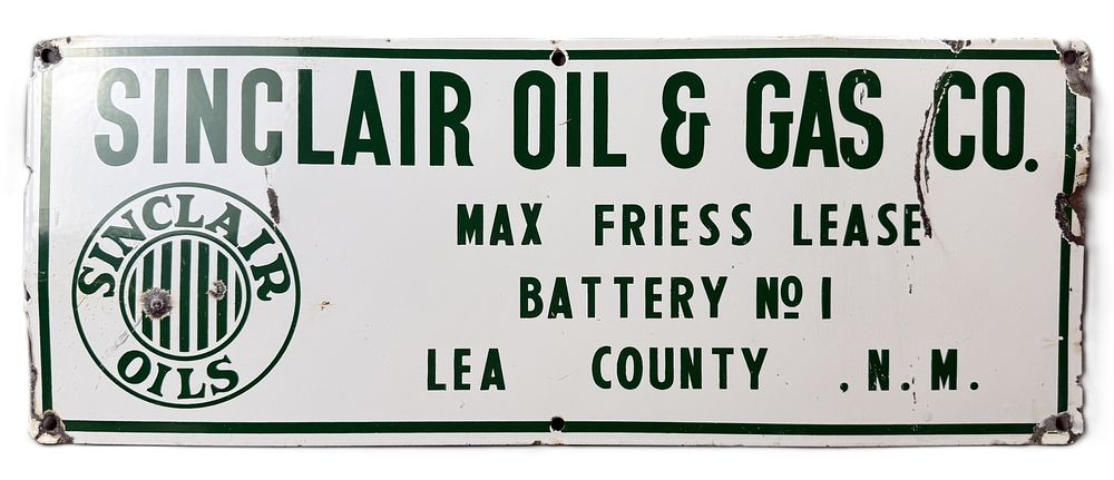 Lot 202: Sinclair Oil & Gas Co Lea County New Mexico SSP Porcelain Lease Sign