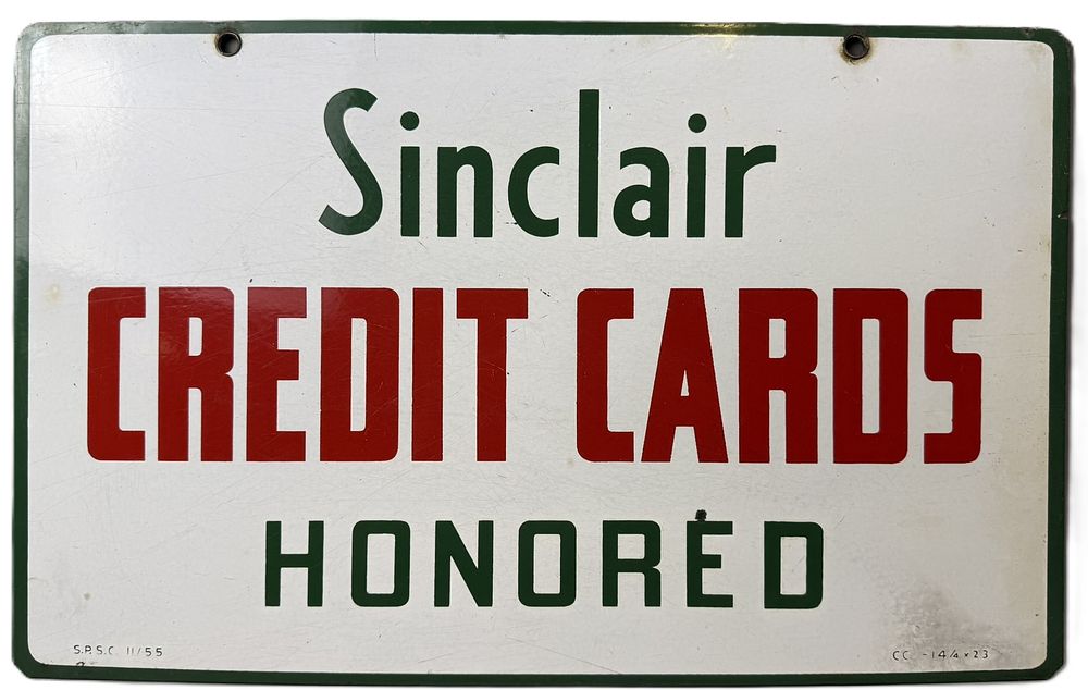 Lot 205: Sinclair Credit Cards Honored DSP Porcelain Advertising Sign
