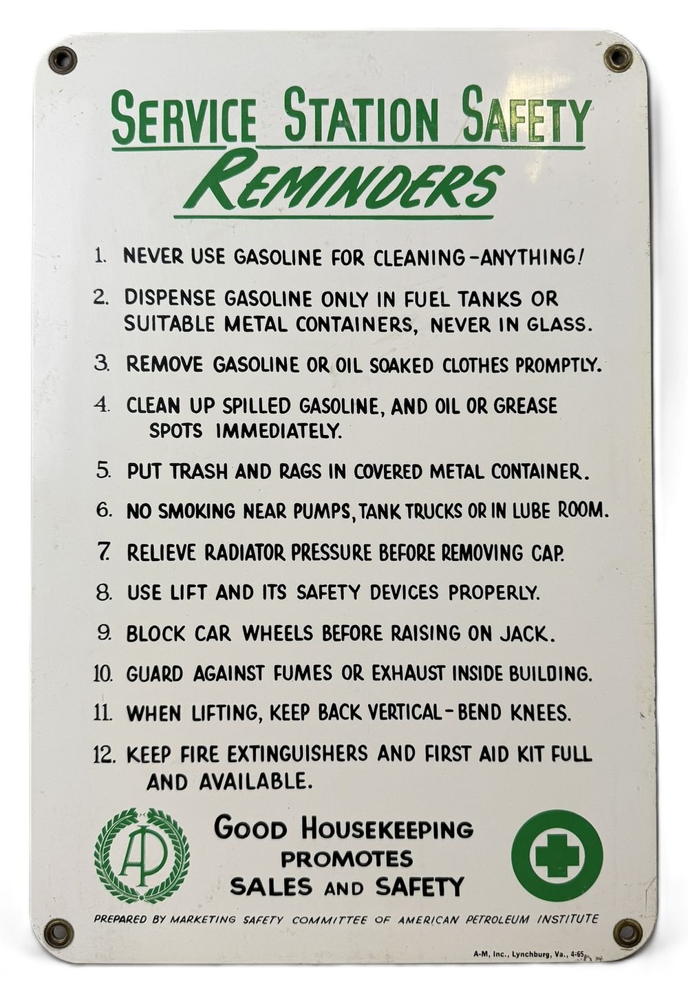 Lot 211: Sinclair Service Station Safety Reminders SSP Porcelain Sign