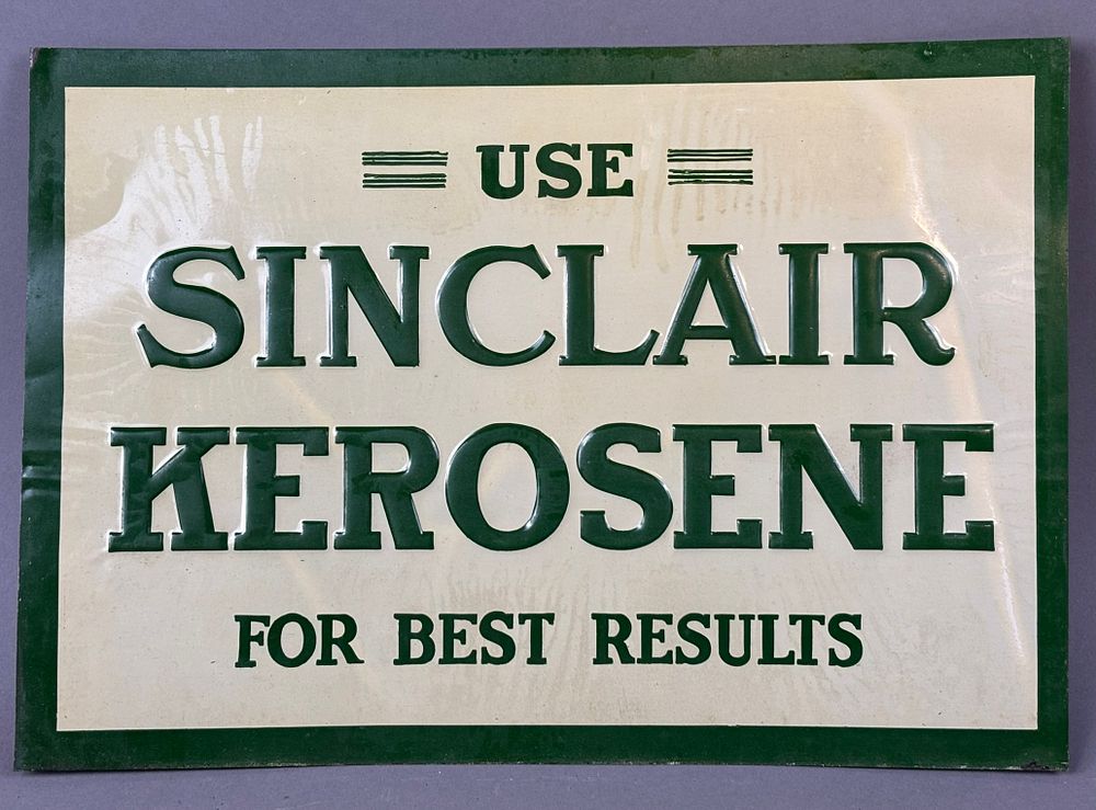 Lot 221: Use Sinclair Kerosene For Best Results SST Embossed Metal Sign