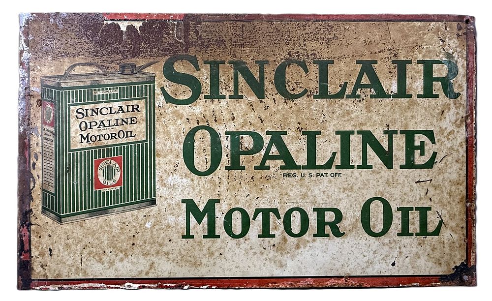 Lot 222: Sinclair Opaline Motor Oil DST Painted Metal 1920s Flange Sign