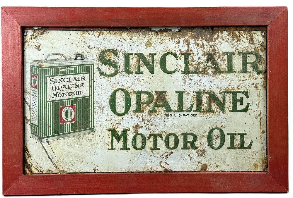 Lot 230: Sinclair Opaline Motor Oil SST Tin Metal Embossed Advertising Sign