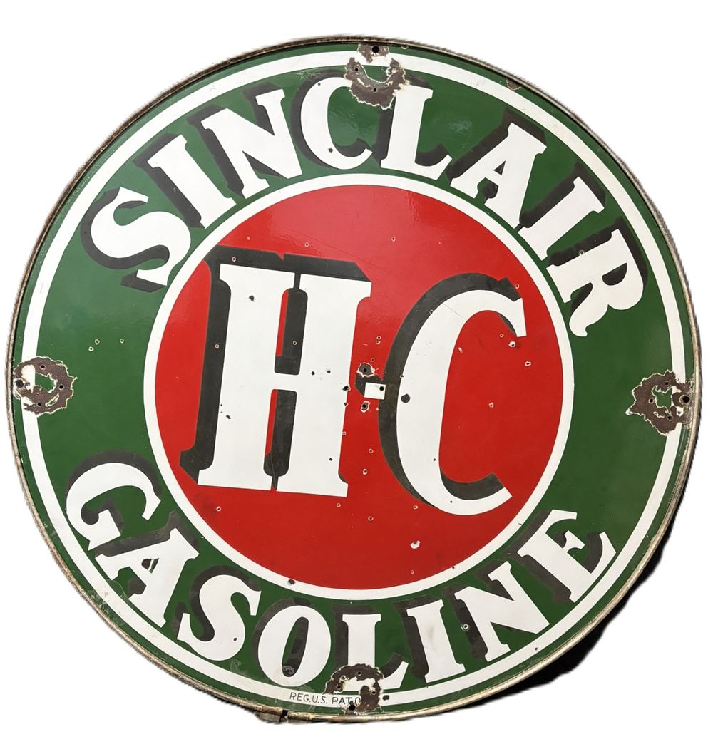 Lot 234: Sinclair H-C Gasoline 48" DSP Porcelain Sign w/ Original Ring