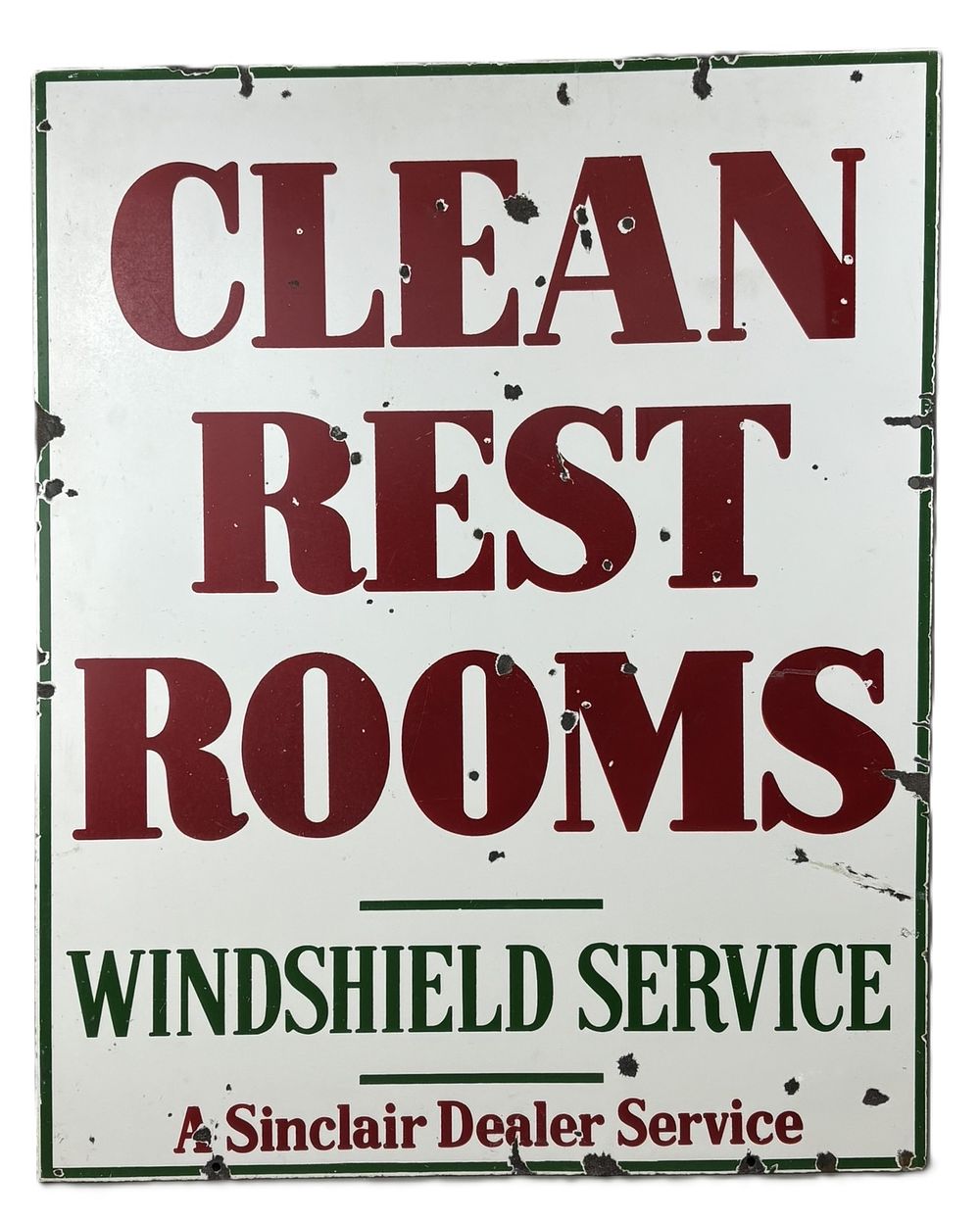 Lot 238: Sinclair Clean Rest Rooms Windshield Service DSP Porcelain Sign