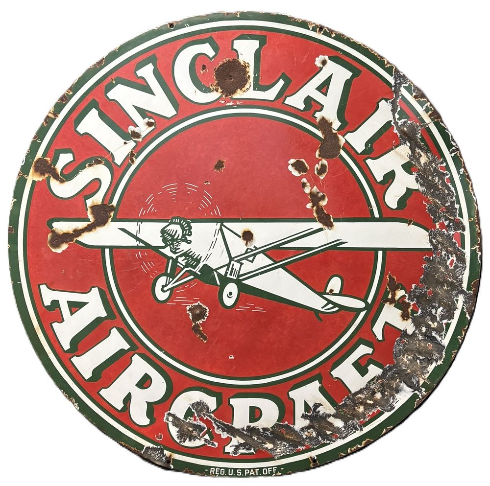 Lot 240: Sinclair Aircraft 48" DSP Porcelain Gas Station Sign w/ Airplane