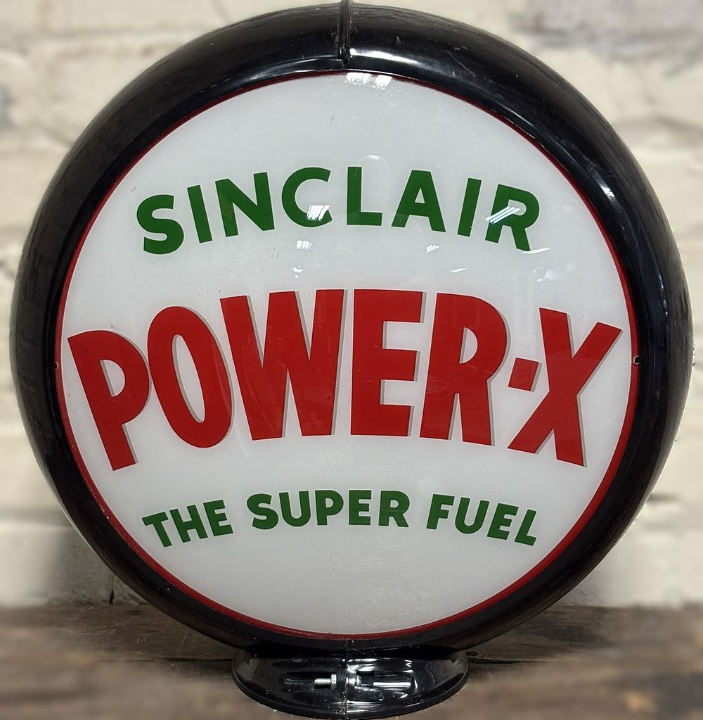 Lot 264: Sinclair Power-X The Super Fuel 13.5" Gas Pump Globe w/ Black Capco
