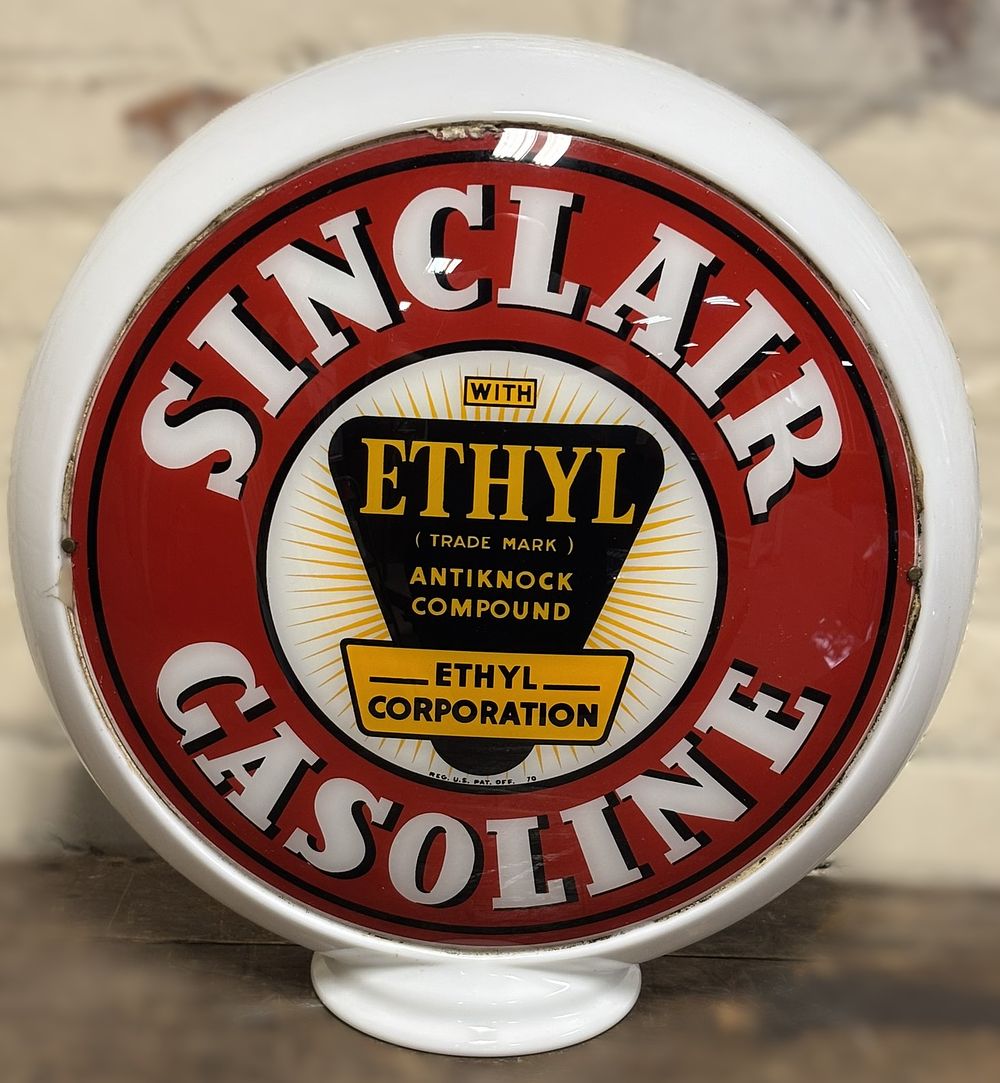 Lot 271: Sinclair Gasoline Ethyl EC 13.5" Gas Pump Globe on Narrow Body