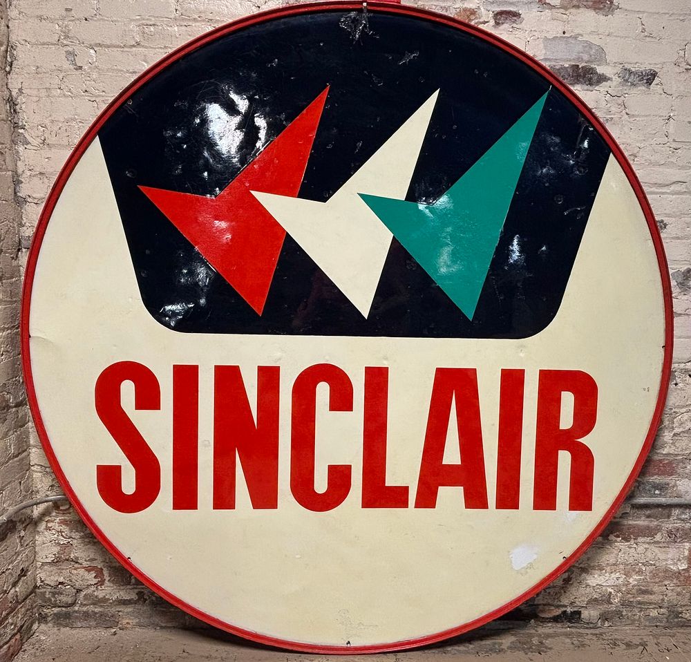 Lot 279: Sinclair Triple Check Original 6' DSP Porcelain Gas Station Sign w/ Ring