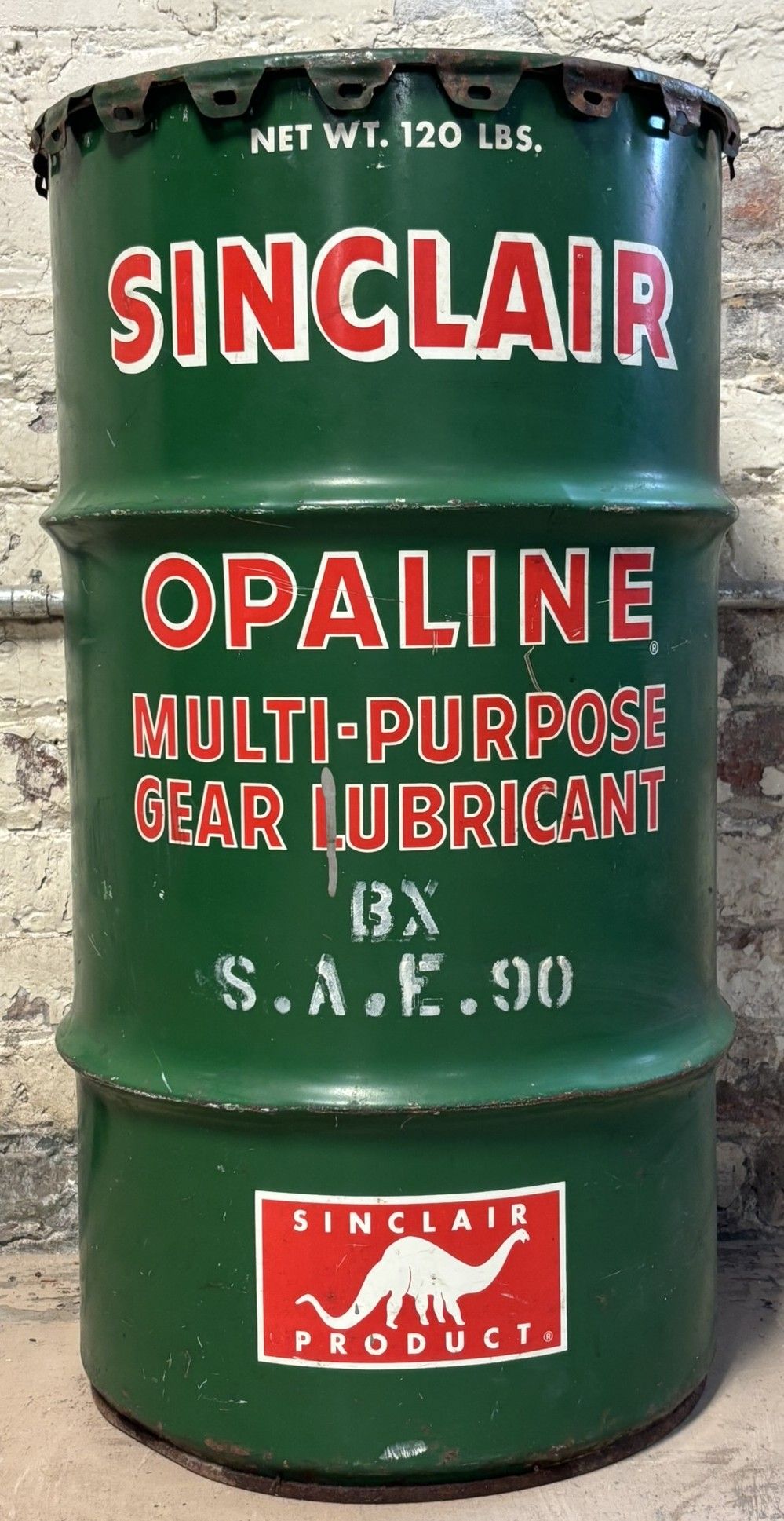 Lot 283: Sinclair Opaline Multi Purpose Gear Lubricant 120LB Metal Barrel Can