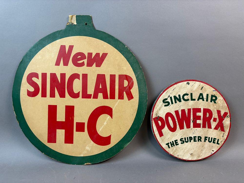Lot 298b: Pair Original Sinclair Wood & Cardboard Advertising Signs