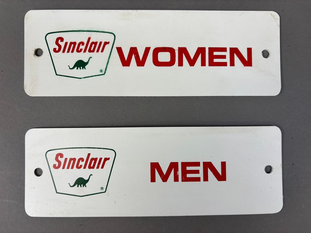 Lot 298i: Original Pair Sinclair Plastic Men & Women Bathroom Key Signs