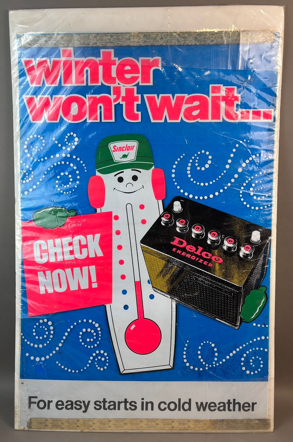 Lot 298m: Sinclair Oil & Delco Energizer Battery Dual Advertising Paper Sign