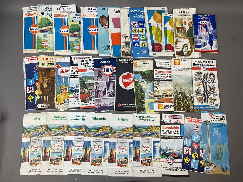 Lot 300j: Lot 32 Mixed Gas Station United States Maps Sioux Fina Sinclair Gulf Texaco & More