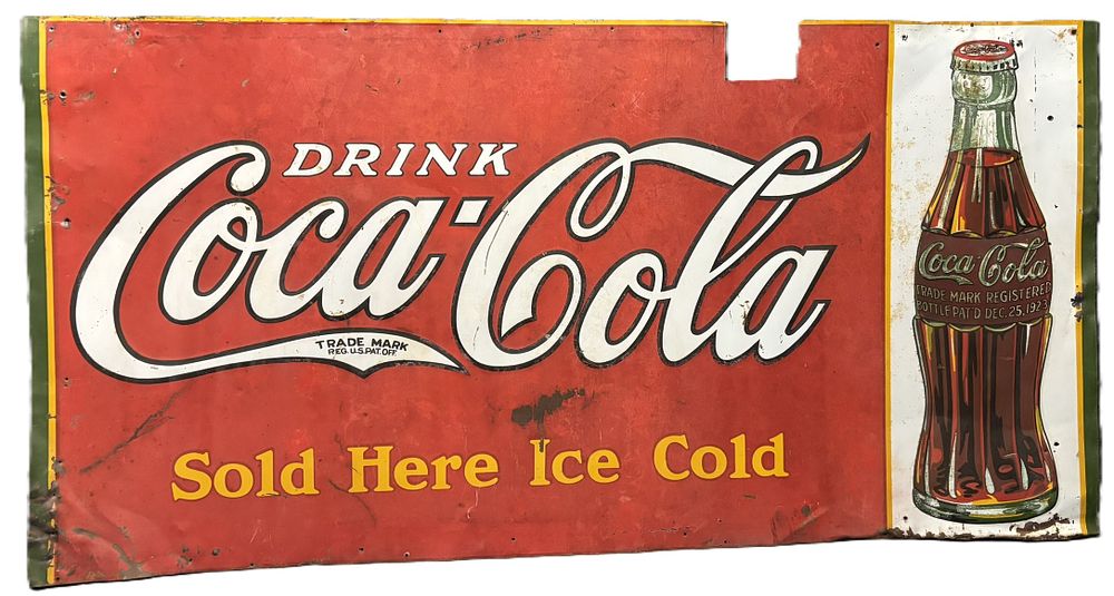 Lot 304: Drink Coca Cola Sold Here Ice Cold SST Tin Metal Advertising Sign