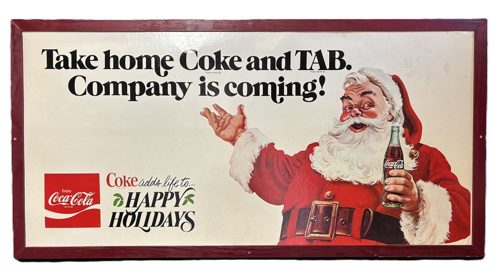Lot 305: Take Home Coke & Tab Santa Claus Happy Holidays 1970s Sign