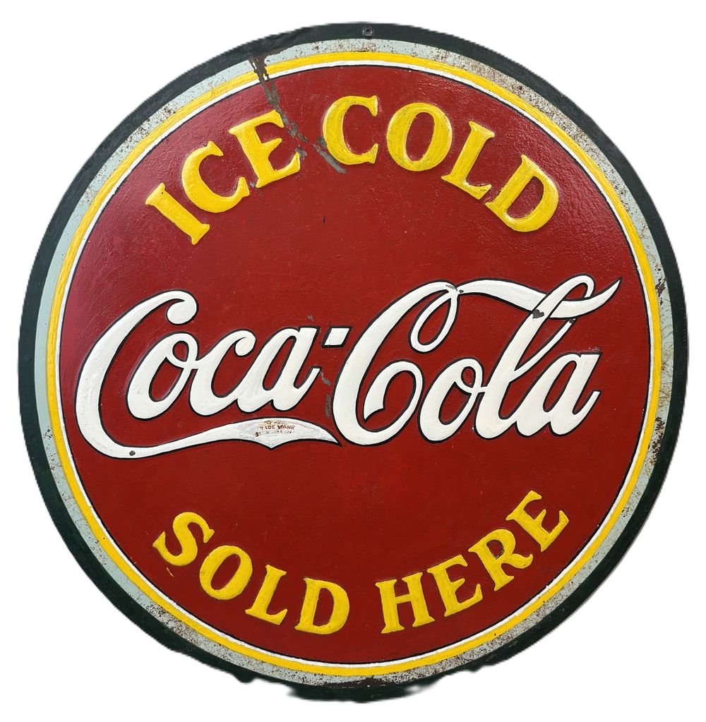 Lot 308: Coca Cola Ice Cold Sold Here 20" SST Embossed Soda Sign