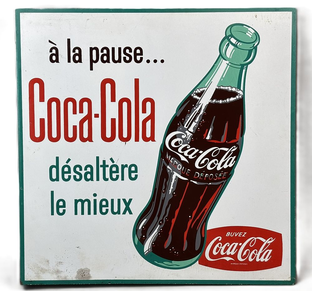 Lot 309: Coca Cola French Self Framed Metal Flange Advertising Soda Sign
