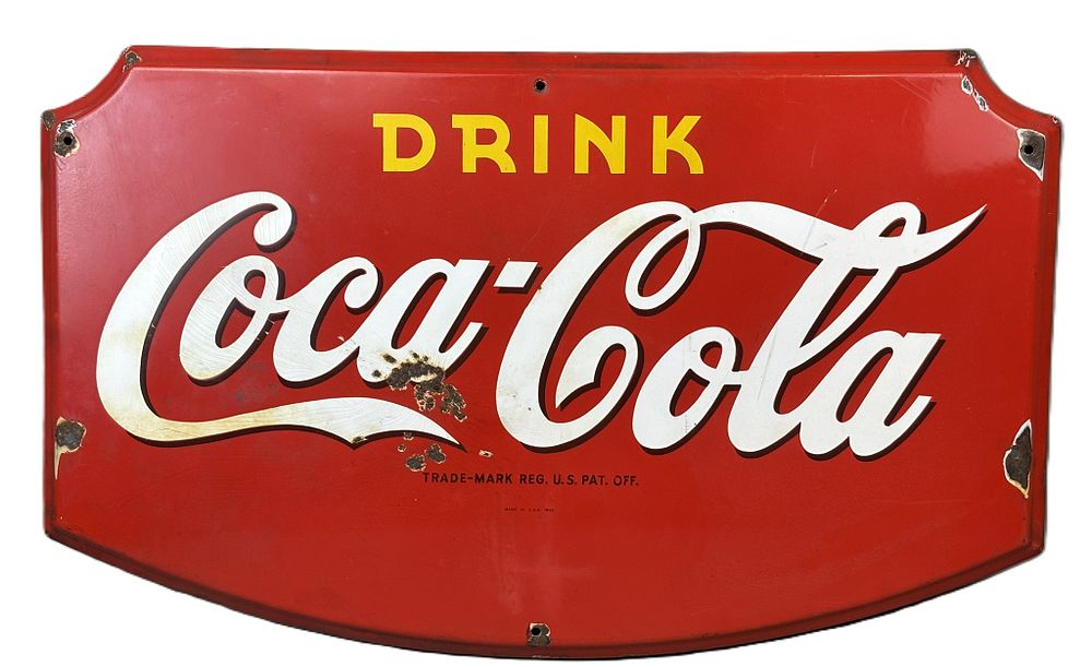 Lot 313: Drink Coca Cola 1942 Dated Self Framed SSP Porcelain Sign