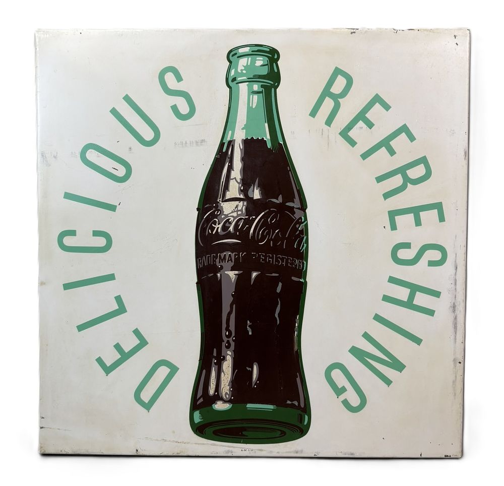 Lot 315: Delicious Refreshing 1954 SSP Porcelain Coca Cola Sign w/ Bottle