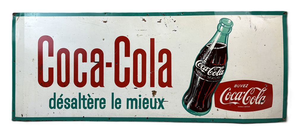 Lot 318: Coca Cola French SST Tin Metal 1950s Soda Pop Advertising Sign