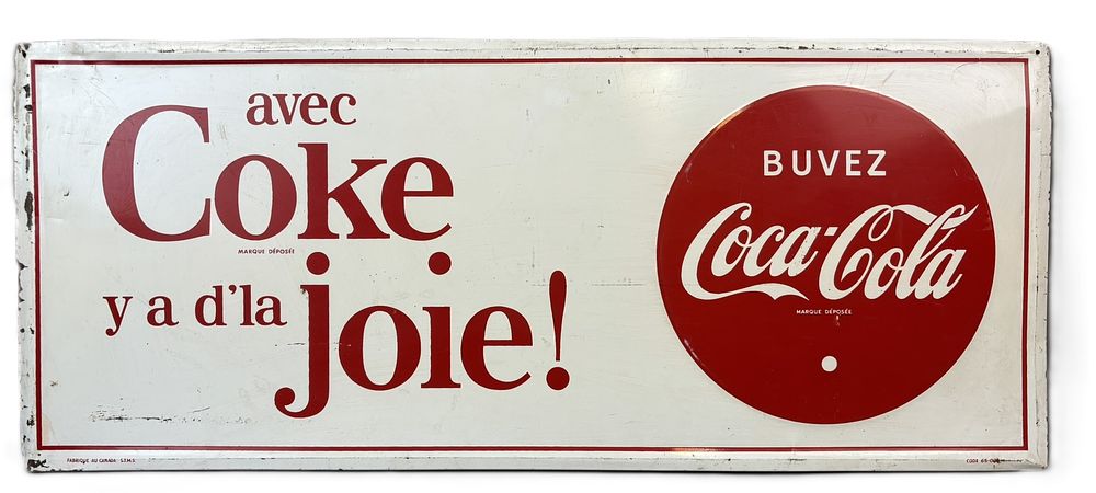 Lot 319: Coca Cola French SST Self Framed Tin Metal 1950s Sign