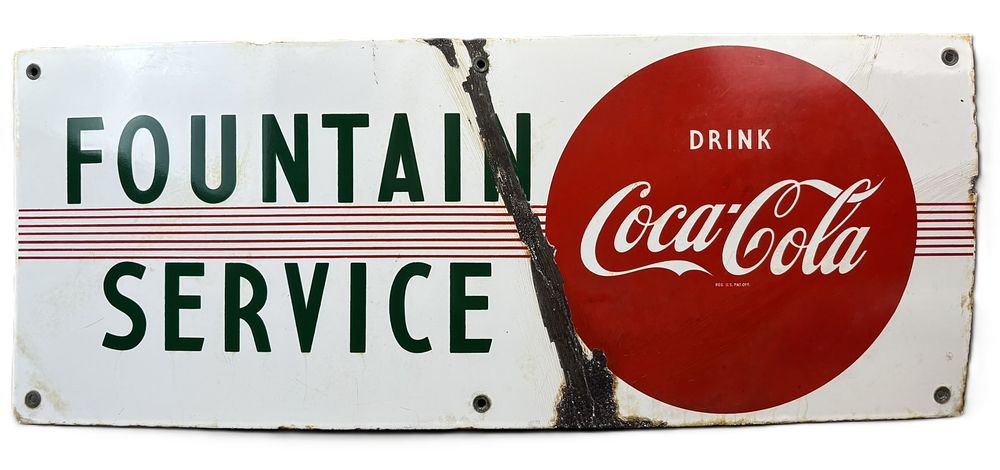 Lot 320: Drink Coca Cola Fountain Service SSP Porcelain Sign